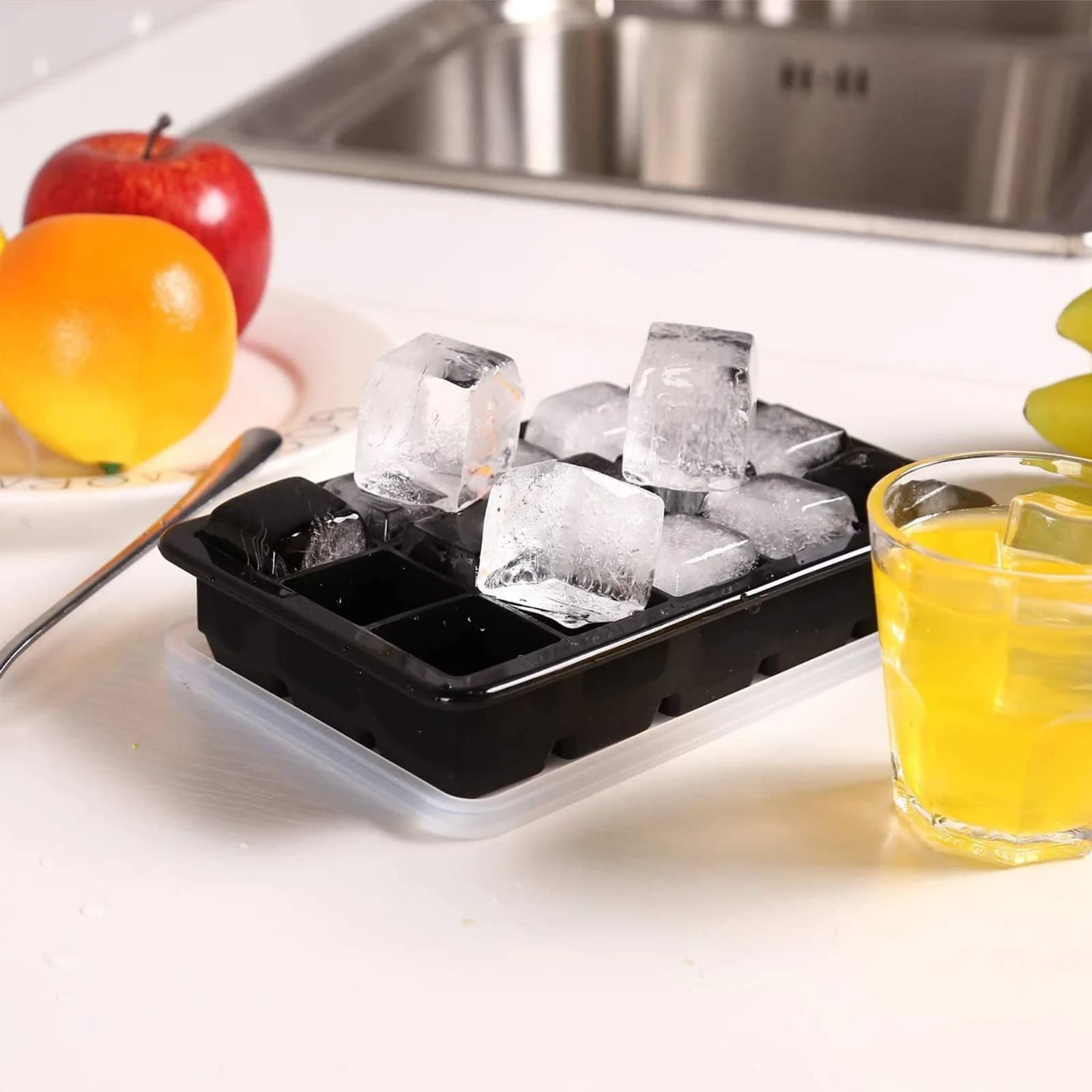 15-rums firkantet isterningbakke med låg